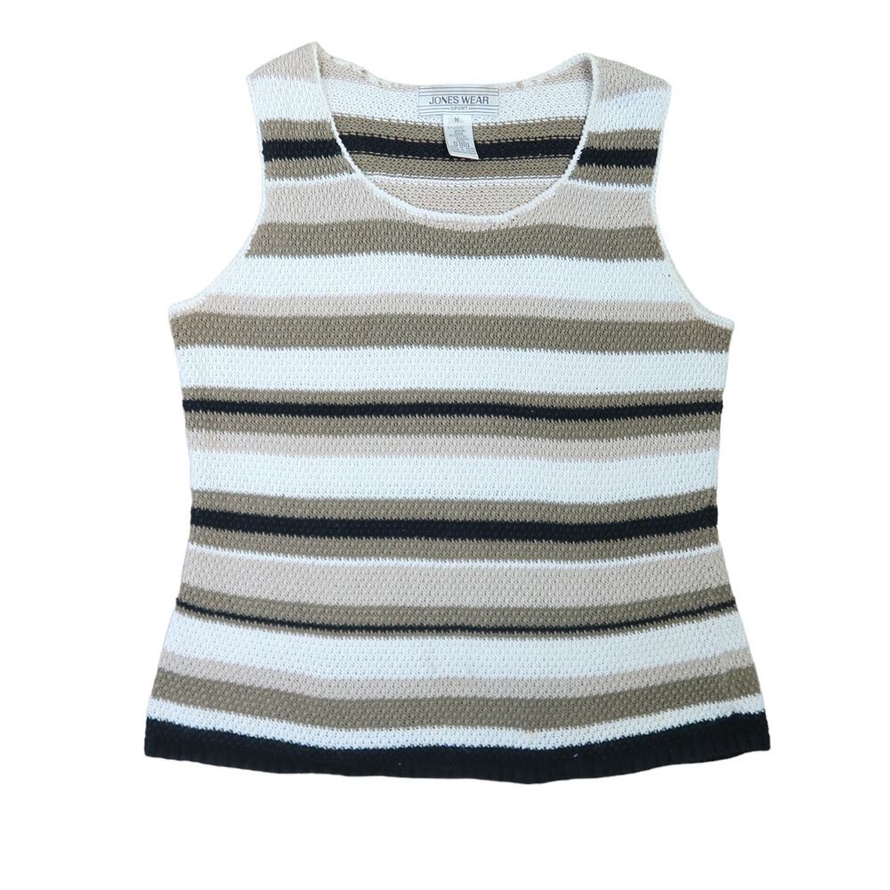 Vintage 90s Jones Wear cream and tan striped knit tank top M